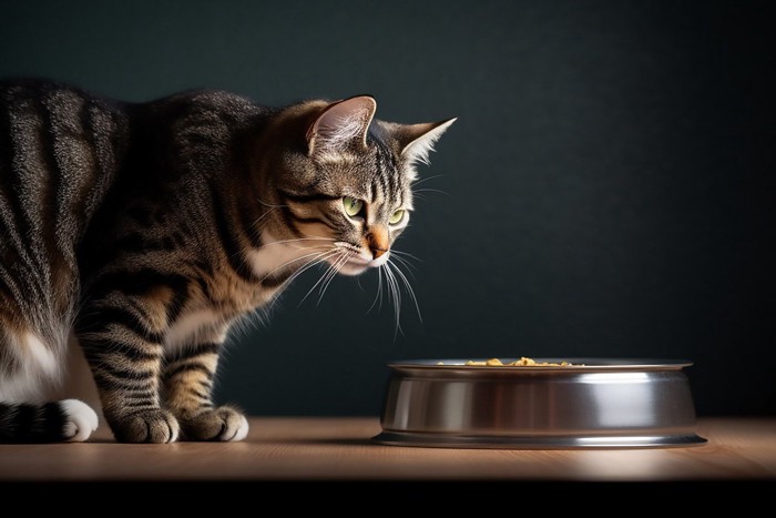 食事を躊躇する猫
