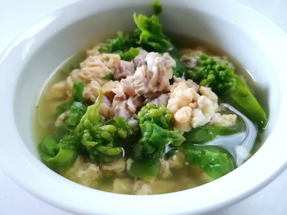 【わんちゃんごはん】美味しくデトックス！『あさりと菜の花の卵スープ』のレシピ