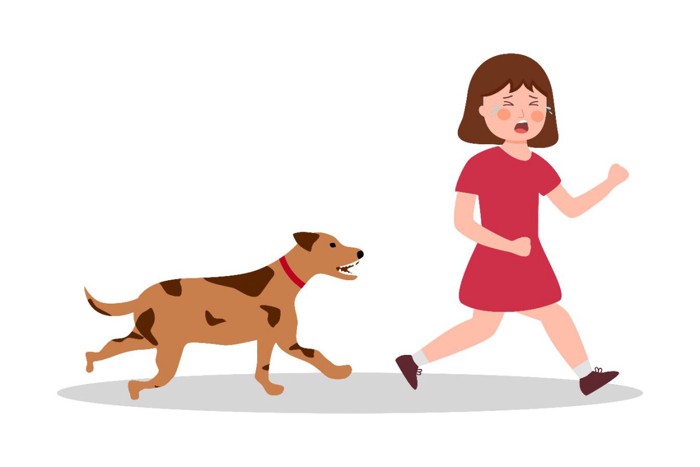 女の子を追いかける犬のイラスト