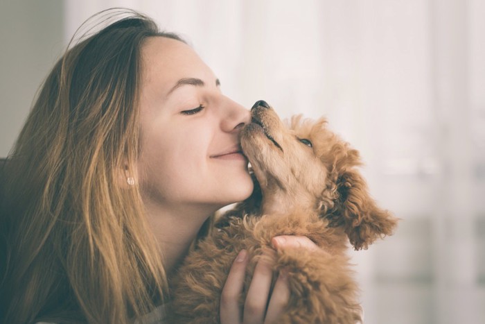 犬にキスする女性
