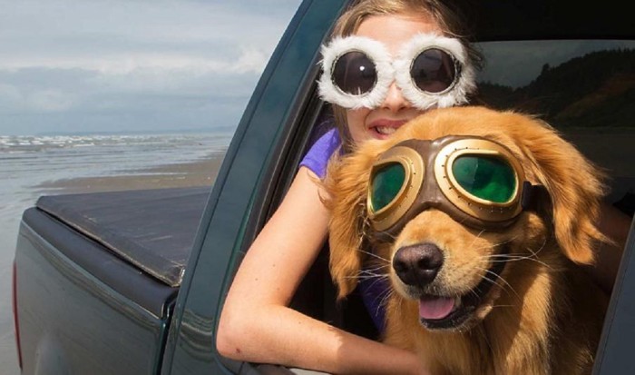眼鏡をかけた女性と犬