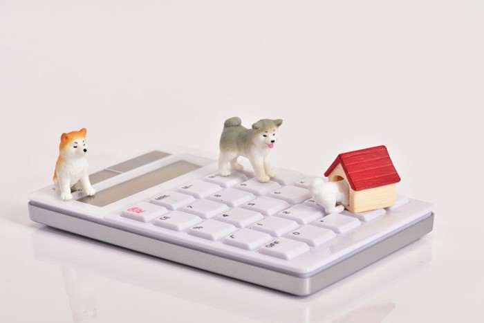 犬と家の小物と計算機