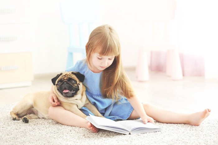 犬と読書する少女