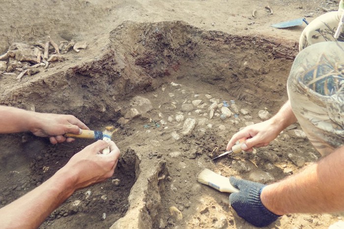 発掘作業中の考古学者